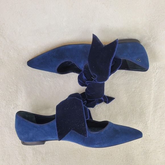 Tory Burch Navy Blue Suede Leather Velvet Bow Clara Ballet Flat Size 6M - Picture 5 of 12